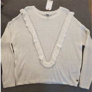 Roxy Knit Ruffle Pointelle Sweater Medium NWT